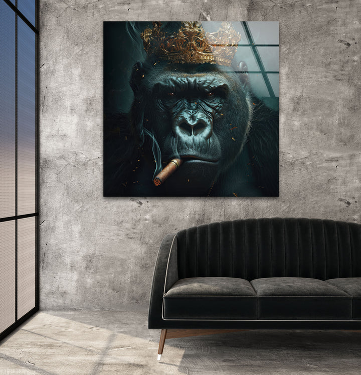 Mafia King Gorilla Glass Wall Art, custom glass pictures, glass art prints