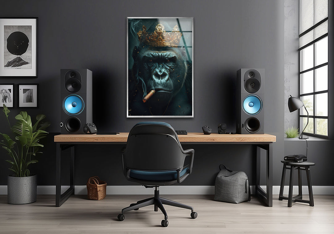 Mafia King Gorilla Glass Wall Art, picture on glass wall art, photos printed on glass