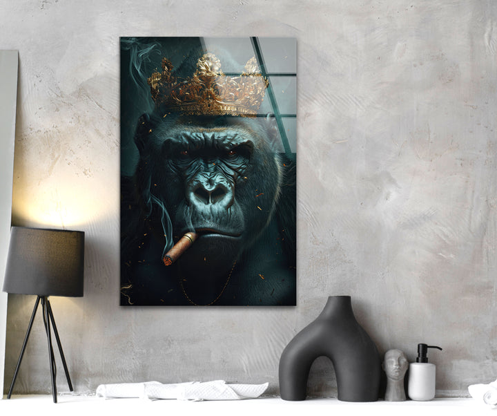 Mafia King Gorilla Glass Wall Art, glass art painting, glass art for the Wall