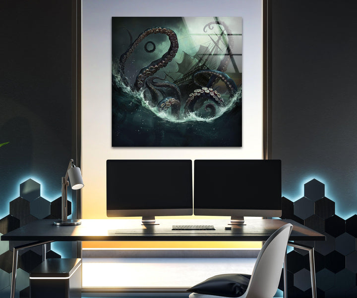 Kraken Monster Glass Wall Art glass pictures for Wall, glass prints wall art