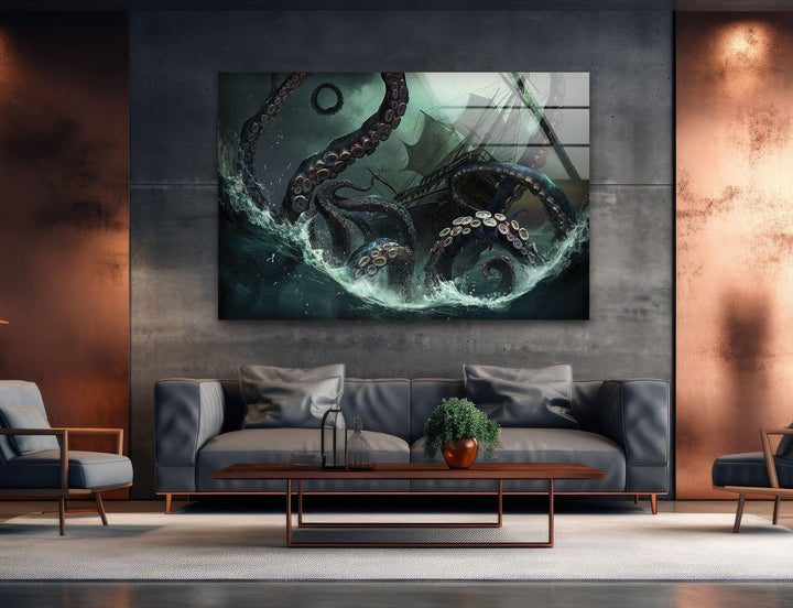 Kraken Monster Glass Wall Art photo print on glass, prints on glass wall art