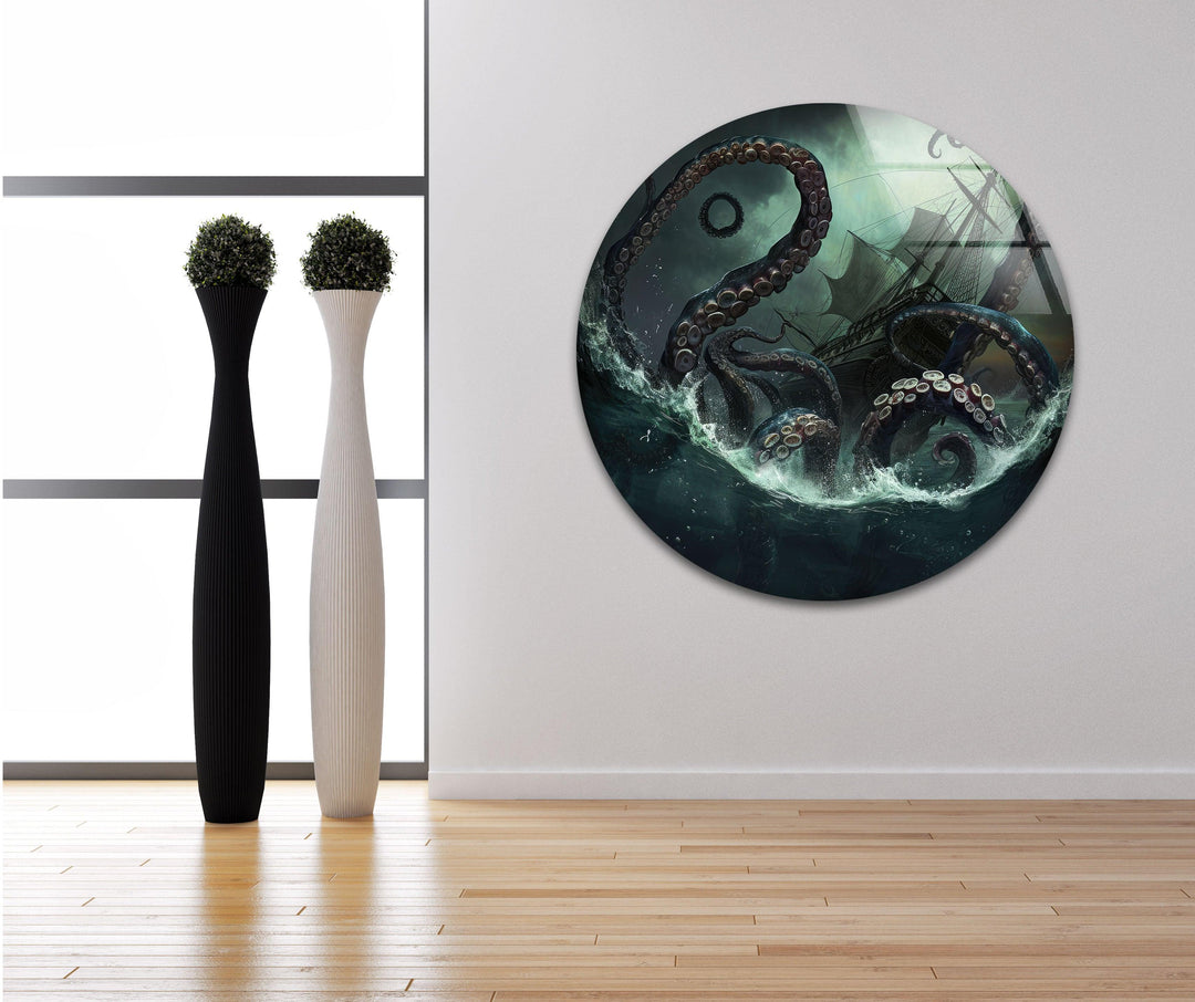 Kraken Monster Glass Wall Art picture on glass wall art, photos printed on glass