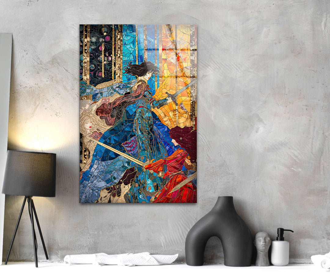 Lady Knight Fighting The War Glass Wall Art glass pictures for Wall, glass prints wall art
