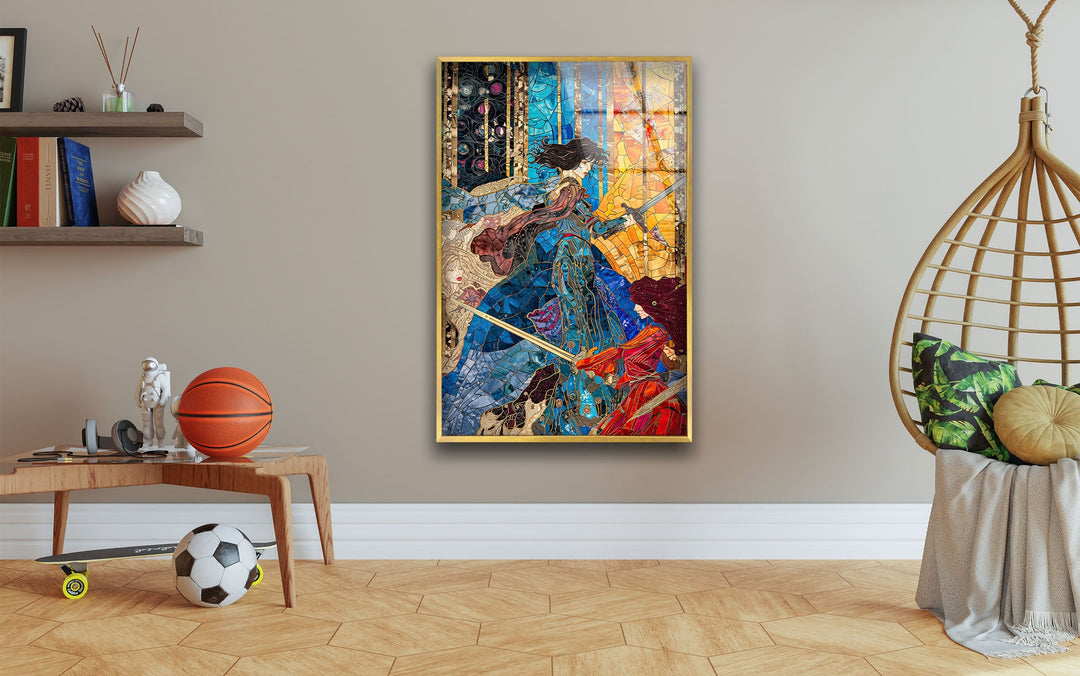 Lady Knight Fighting The War Glass Wall Art custom glass pictures, glass art prints
