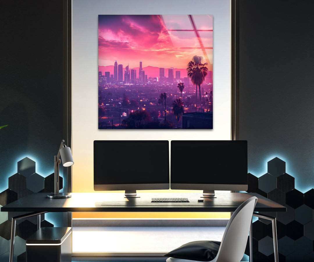 Las Vegas Pink Sunset Glass Wall Art print on glass, glass printed photos
