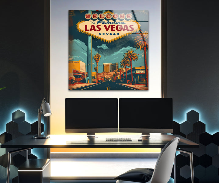 Las Vegas Poster Glass Wall Art picture on glass wall art, photos printed on glass
