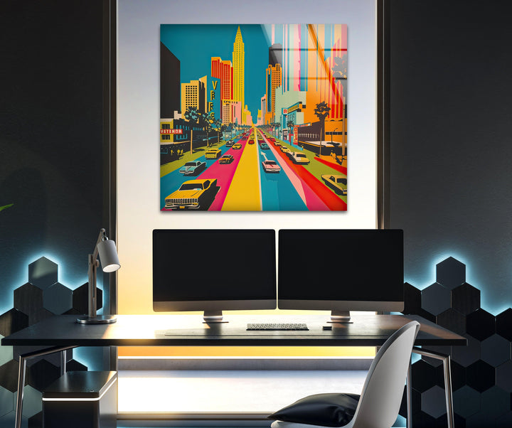 Las Vegas Colorful Glass Wall Art print picture on glass, Tempered Glass Wall Art
