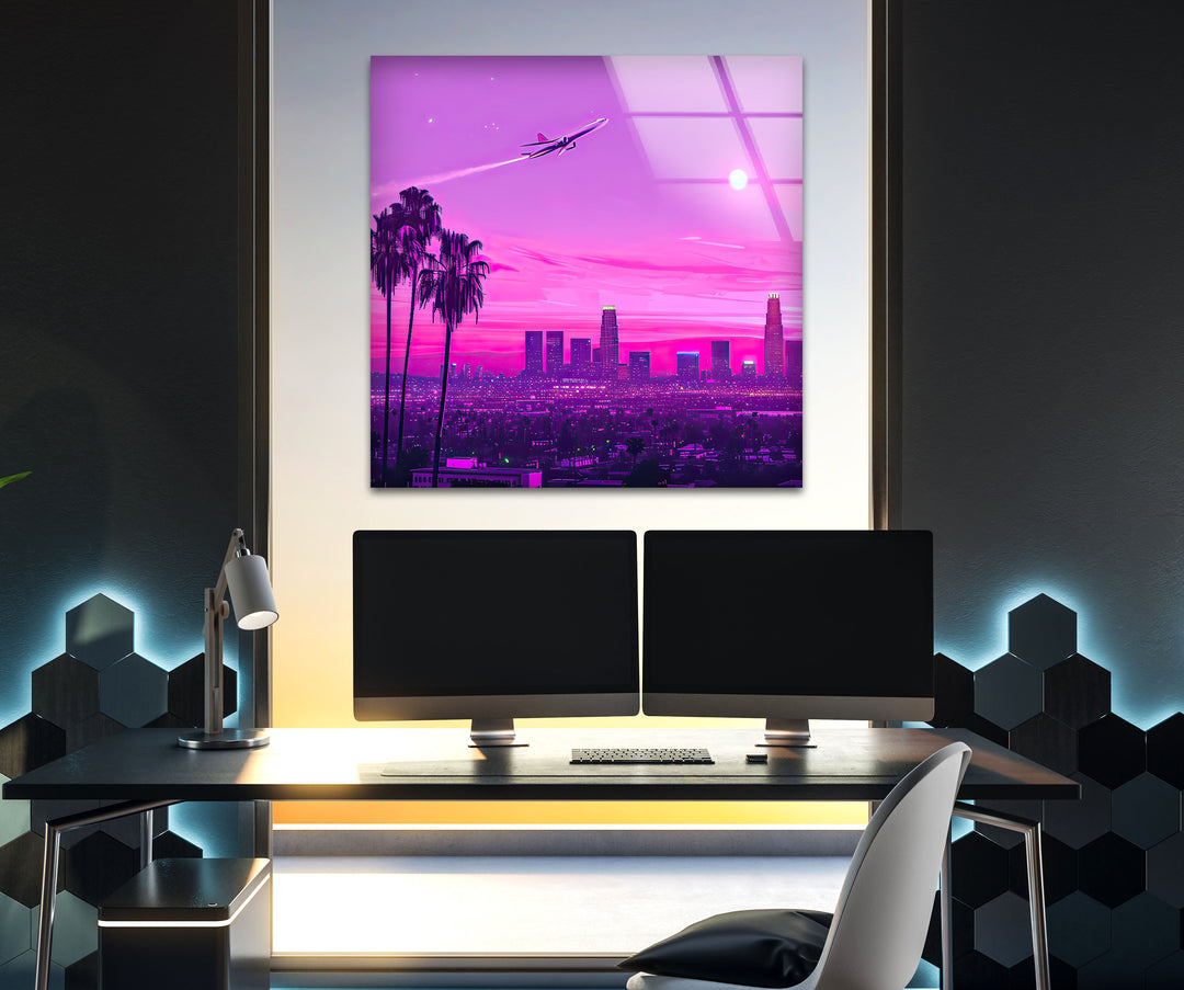 Las Vegas Pink Sunset Landscape Glass Wall Art large glass photo prints, glass wall photos
