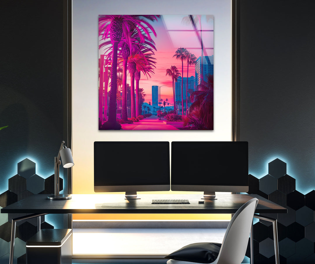 Pink Las Vegas City Landscape Glass Wall Art Glass Printing Wall Art, Print photos on glass
