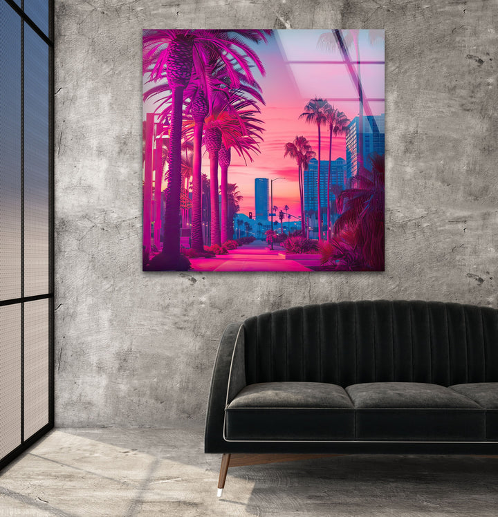 Pink Las Vegas City Landscape Glass Wall Art glass art painting, glass art for the Wall
