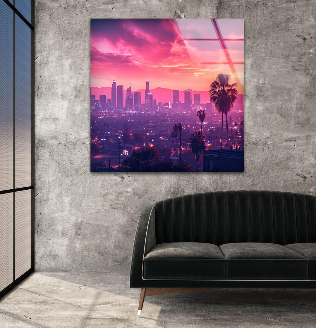 Las Vegas Pink Sunset Glass Wall Art custom glass photo prints, large glass prints
