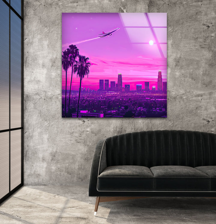 Las Vegas Pink Sunset Landscape Glass Wall Art custom glass pictures, glass art prints
