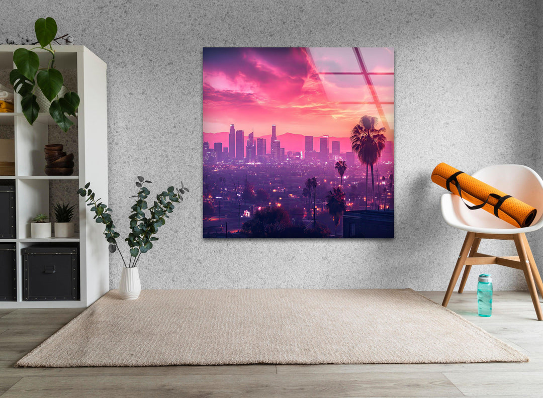 Las Vegas Pink Sunset Glass Wall Art picture on glass wall art, photos printed on glass
