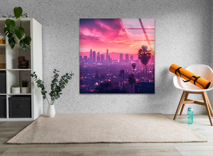 Las Vegas Pink Sunset Glass Wall Art picture on glass wall art, photos printed on glass
