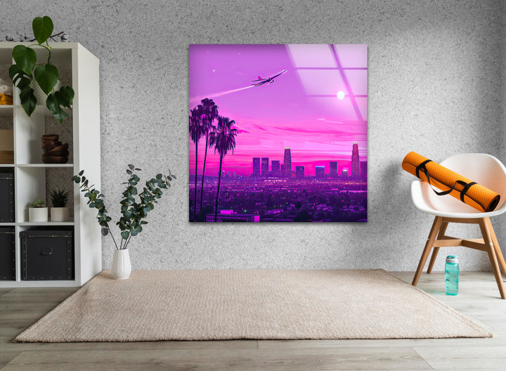 Las Vegas Pink Sunset Landscape Glass Wall Art photo print on glass, prints on glass wall art
