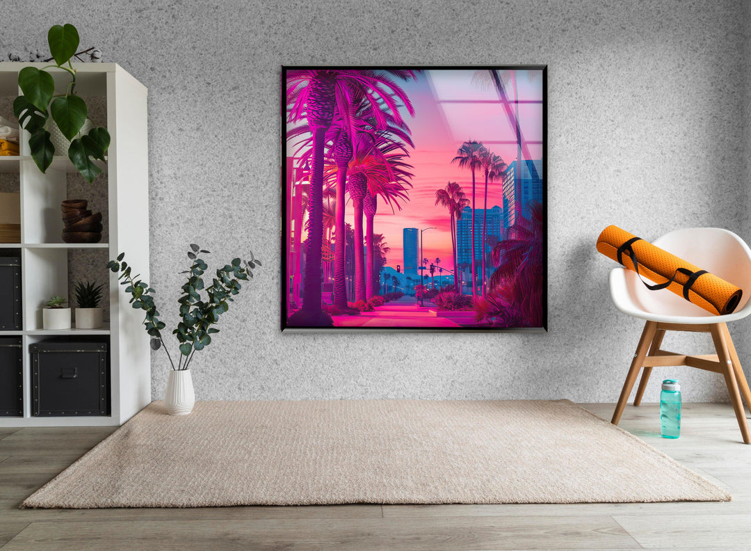 Pink Las Vegas City Landscape Glass Wall Art art glass wall art, glass wall art pictures
