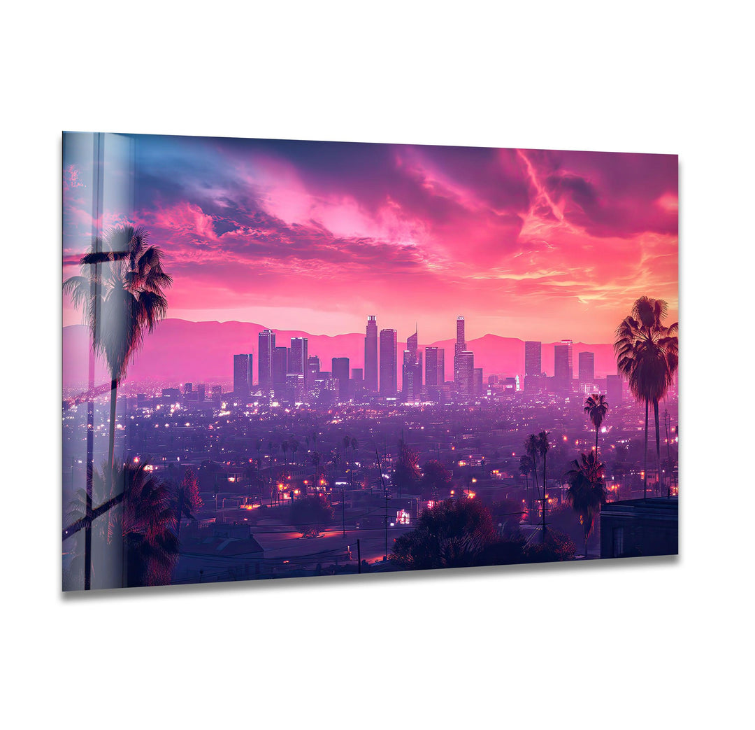 Las Vegas Pink Sunset Glass Wall Art Glass Printing Wall Art, Print photos on glass
