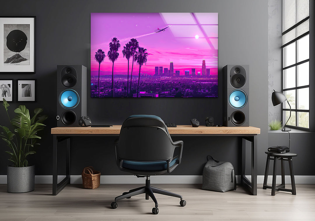 Las Vegas Pink Sunset Landscape Glass Wall Art custom glass photo prints, large glass prints
