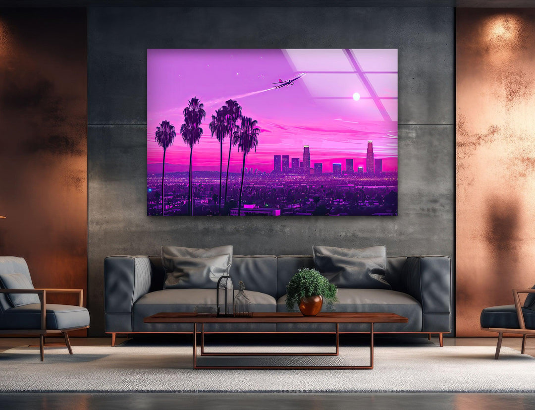 Las Vegas Pink Sunset Landscape Glass Wall Art picture on glass wall art, photos printed on glass
