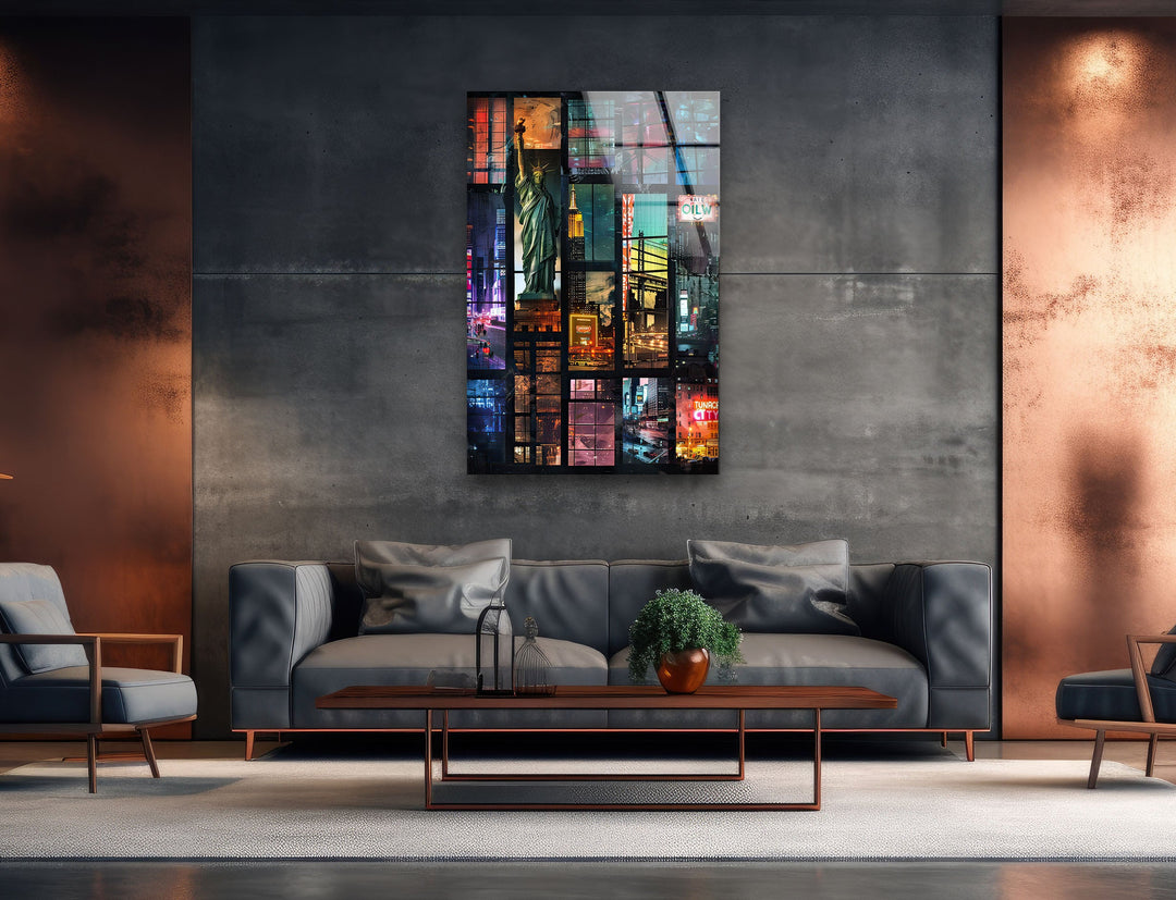 City Collage Glass Wall Art custom glass pictures, glass art prints
