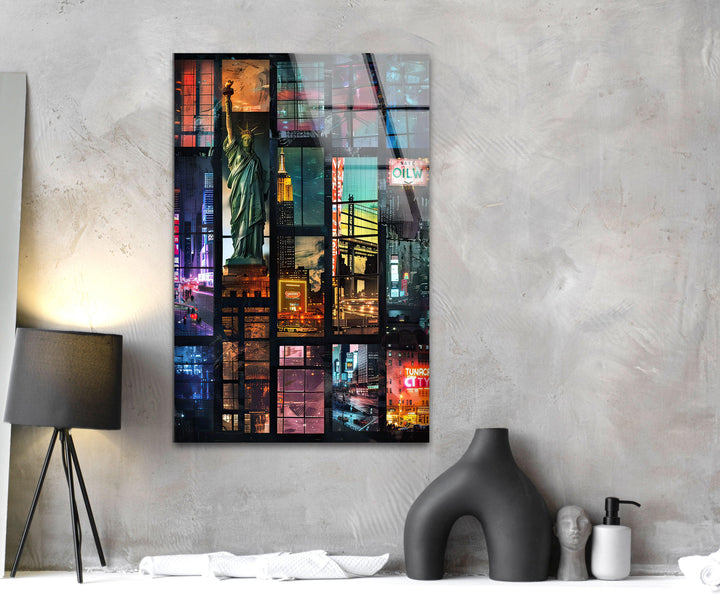 City Collage Glass Wall Art photo print on glass, prints on glass wall art
