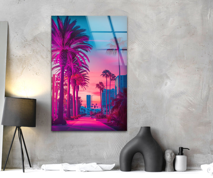 Pink Las Vegas City Landscape Glass Wall Art glass pictures for Wall, glass prints wall art
