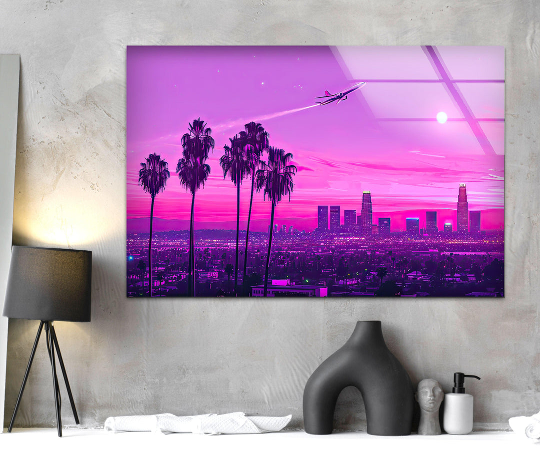 Las Vegas Pink Sunset Landscape Glass Wall Art print on glass, glass printed photos
