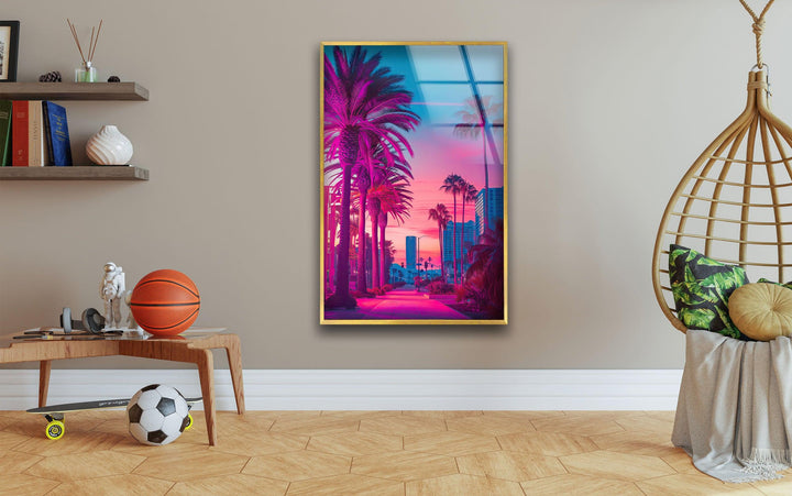 Pink Las Vegas City Landscape Glass Wall Art custom glass pictures, glass art prints
