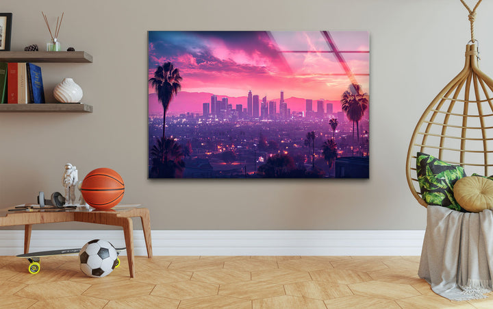 Las Vegas Pink Sunset Glass Wall Art custom glass pictures, glass art prints
