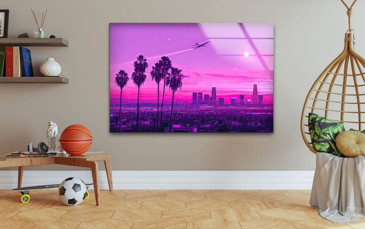 Las Vegas Pink Sunset Landscape Glass Wall Art print picture on glass, Tempered Glass Wall Art
