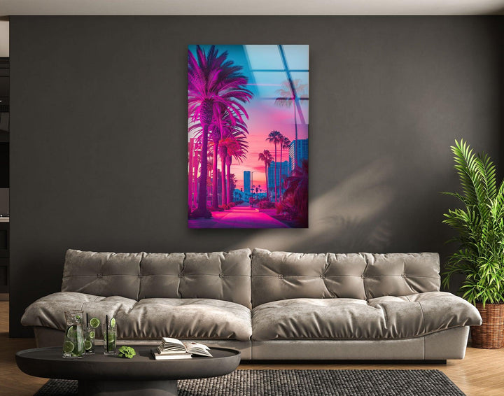 Pink Las Vegas City Landscape Glass Wall Art stained glass wall art, stained glass wall decor
