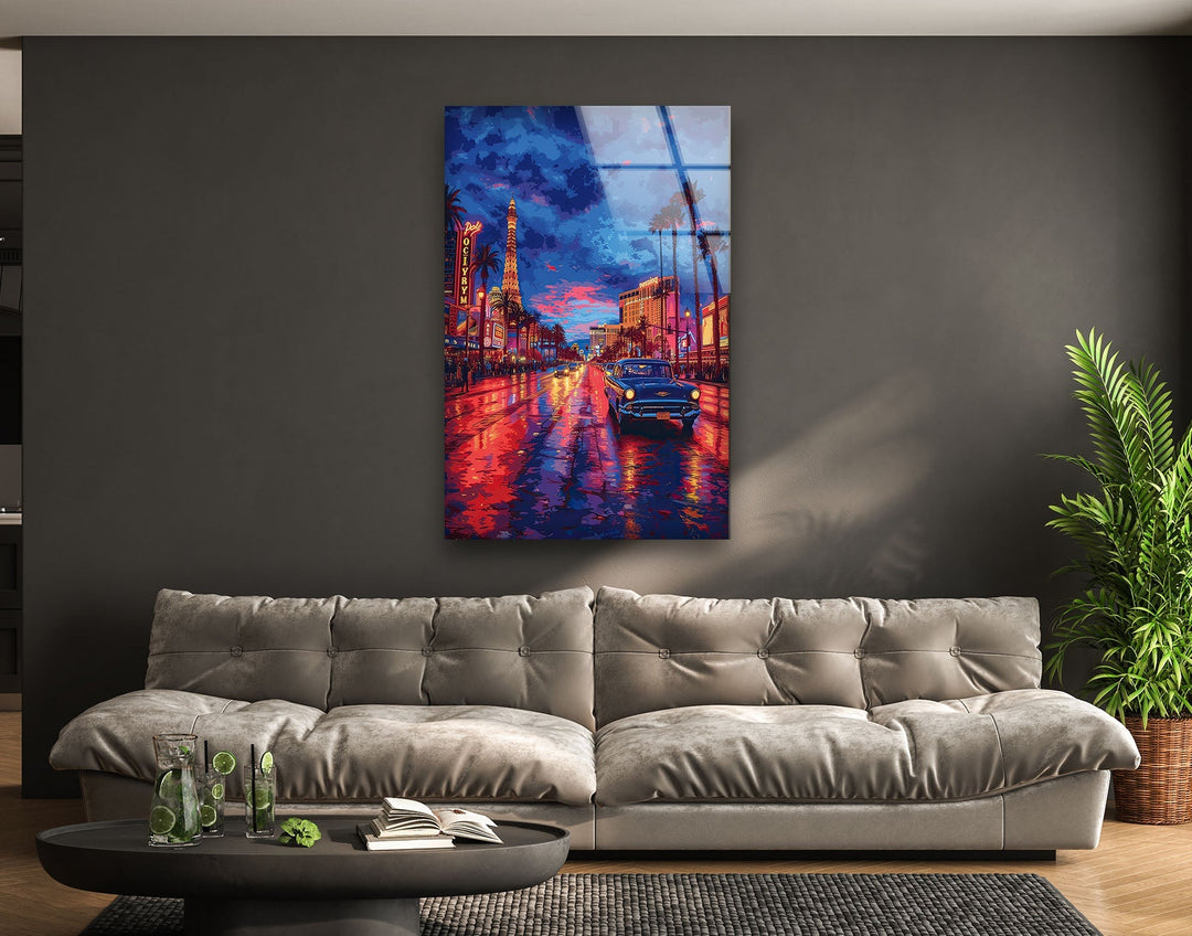 Las Vegas Vintage Glass Wall Art Glass Printing Wall Art, Print photos on glass
