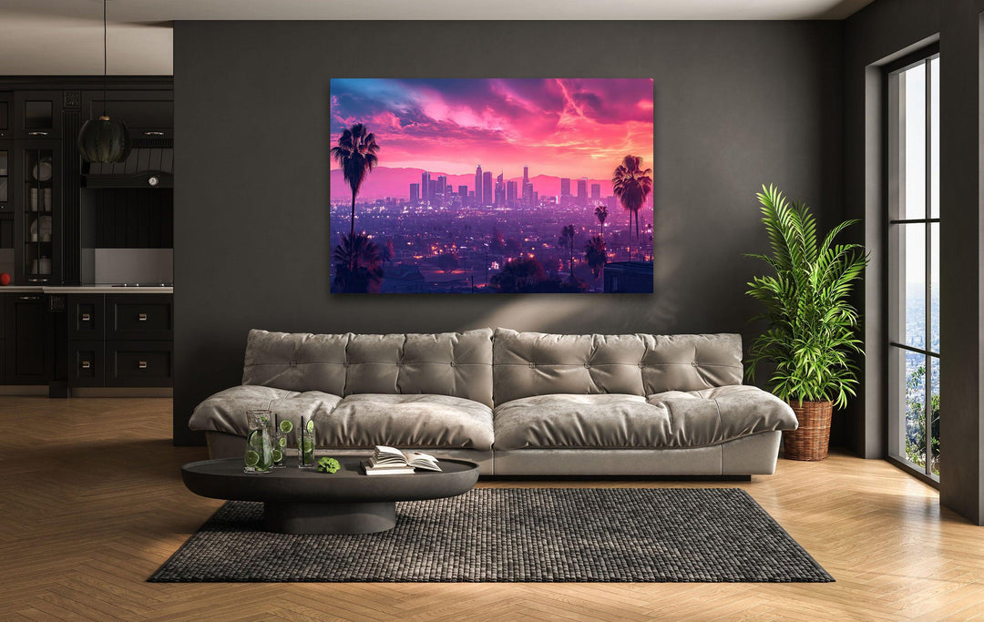 Las Vegas Pink Sunset Glass Wall Art glass photo prints, glass picture prints
