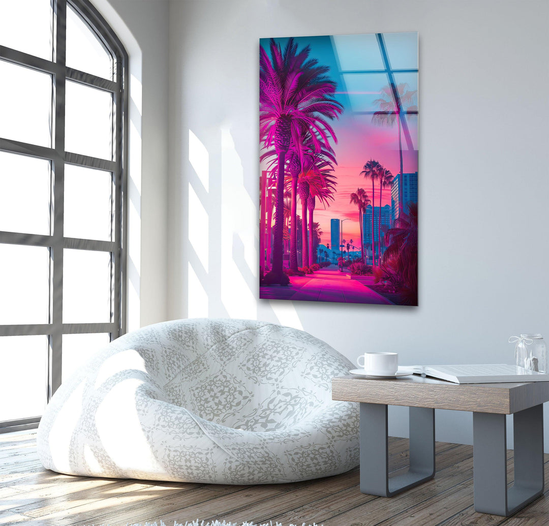 Pink Las Vegas City Landscape Glass Wall Art photo print on glass, prints on glass wall art
