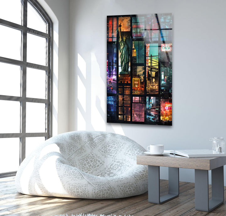 City Collage Glass Wall Art custom glass photo prints, large glass prints
