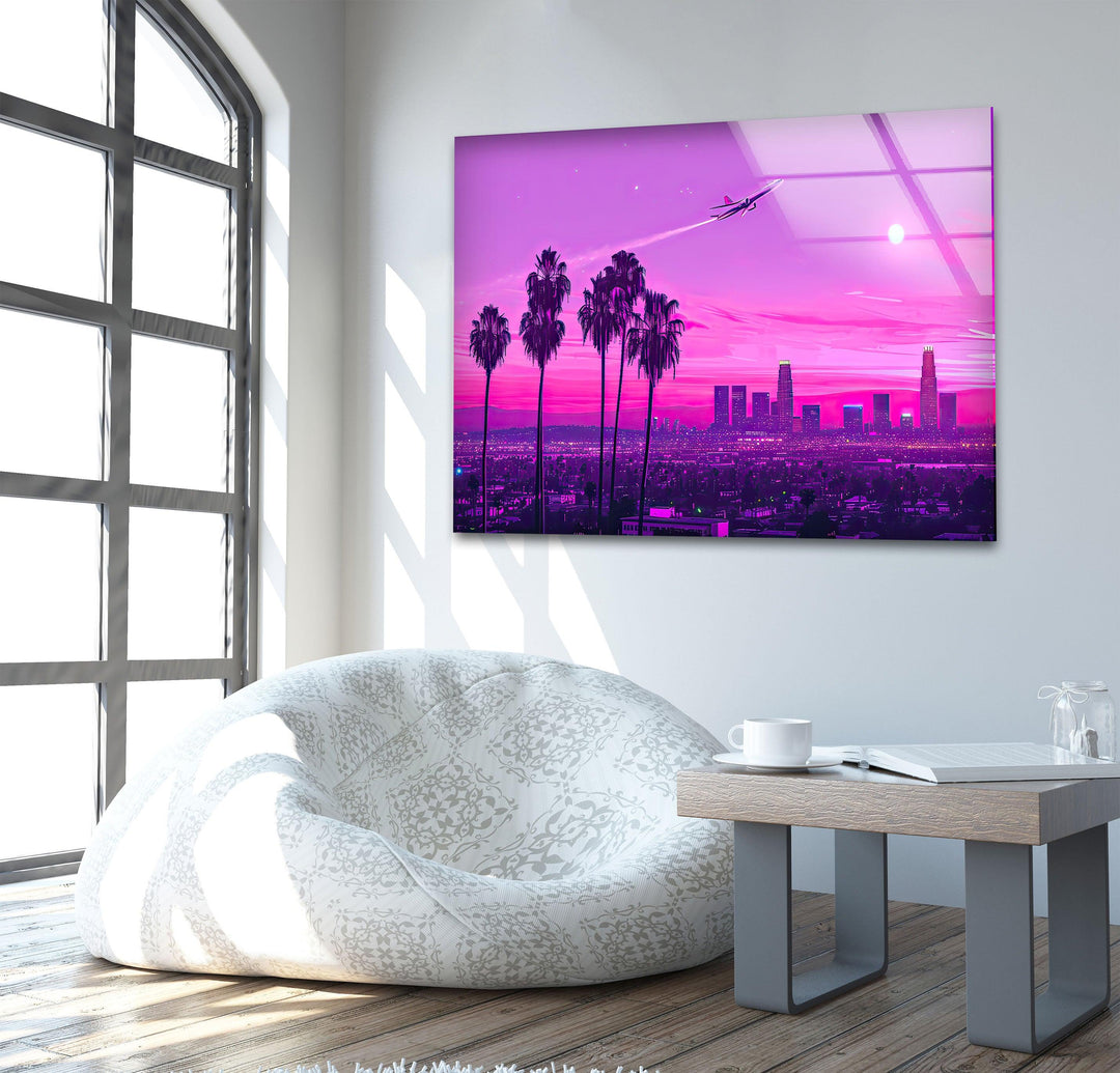 Las Vegas Pink Sunset Landscape Glass Wall Art glass wall decor, glass wall art decor
