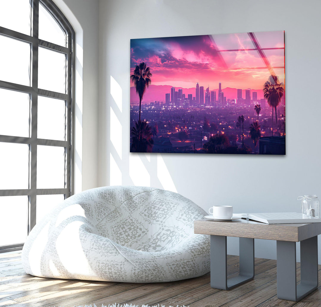 Las Vegas Pink Sunset Glass Wall Art photo print on glass, prints on glass wall art
