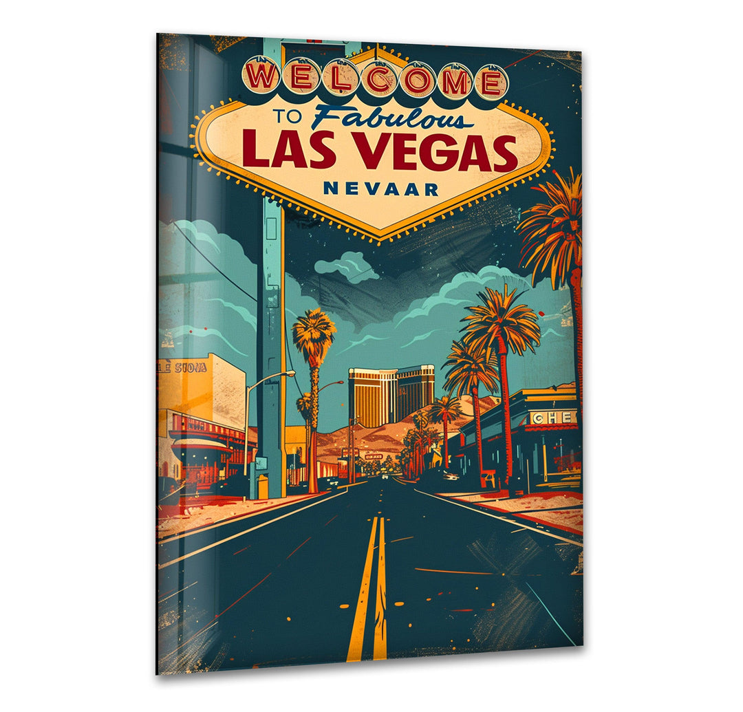 Las Vegas Poster Glass Wall Art custom glass pictures, glass art prints
