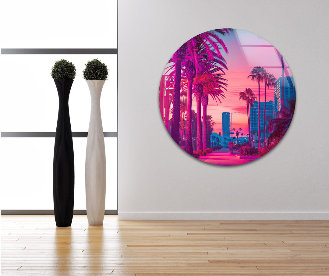 Pink Las Vegas City Landscape Glass Wall Art large glass photo prints, glass wall photos
