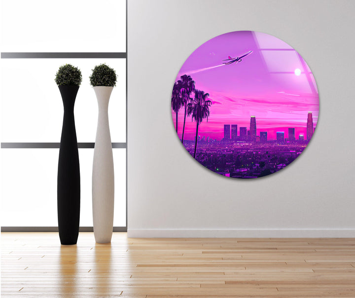 Las Vegas Pink Sunset Landscape Glass Wall Art stained glass wall art, stained glass wall decor
