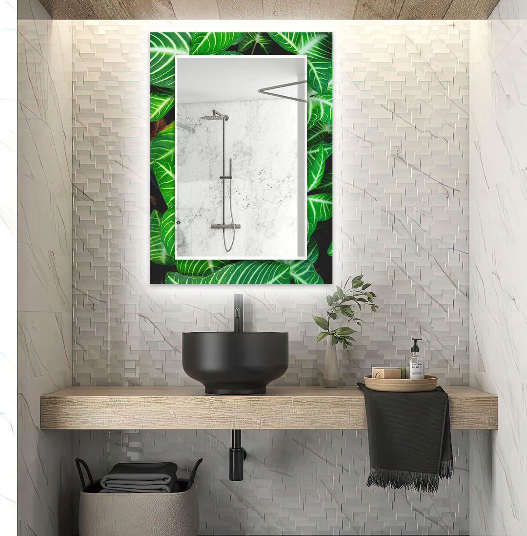 Stained Green Leafs Wall Mirror gold wall mirror
