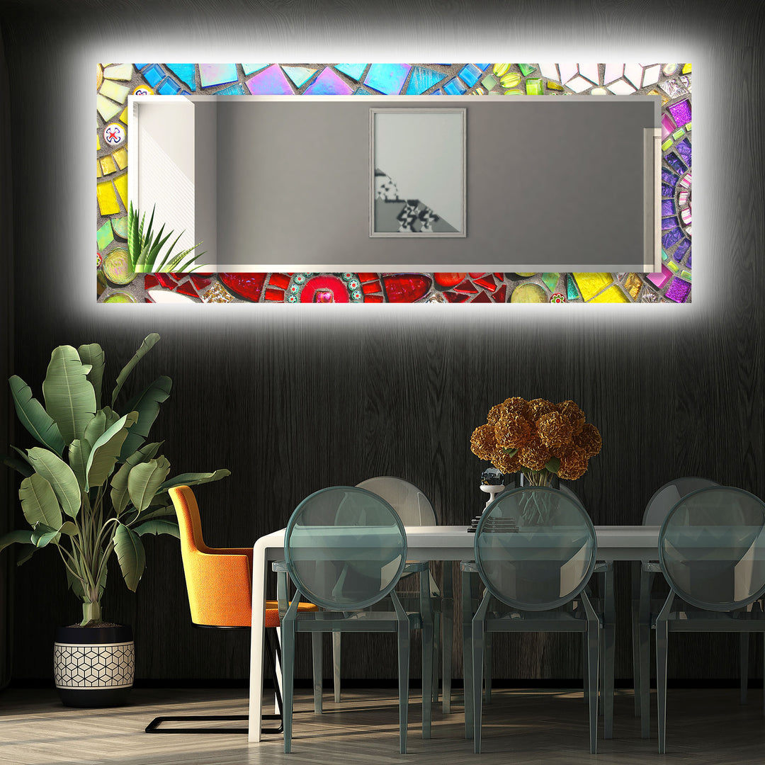 Mosaic Yellow & Green Wall Mirror dining room mirror
