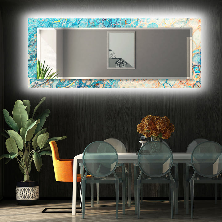 Blue & Beige Abstract Wall Mirror long mirror
