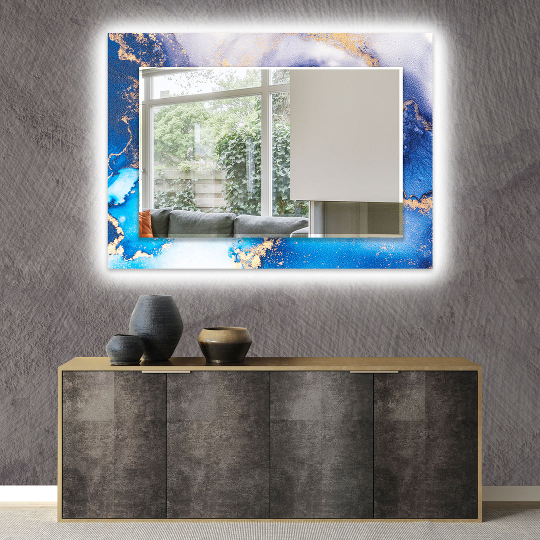 Blue Epoxy Wall Mirror Living Room Mirror
