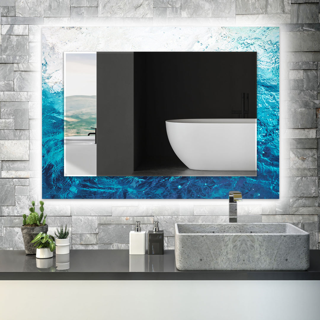 Abstract White and Blue Wall Mirror Marble Wall Mirror
