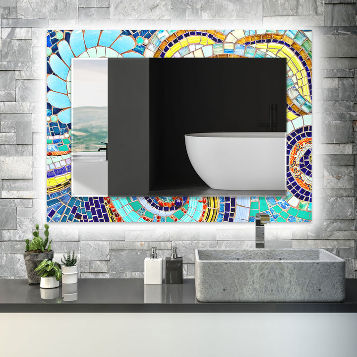 Mosaic Blue Design Wall Mirrors Bathroom Mirror
