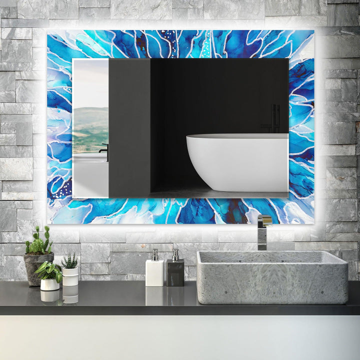 Blue and White Cracked Wall Mirror Bathroom Wall Mirror
