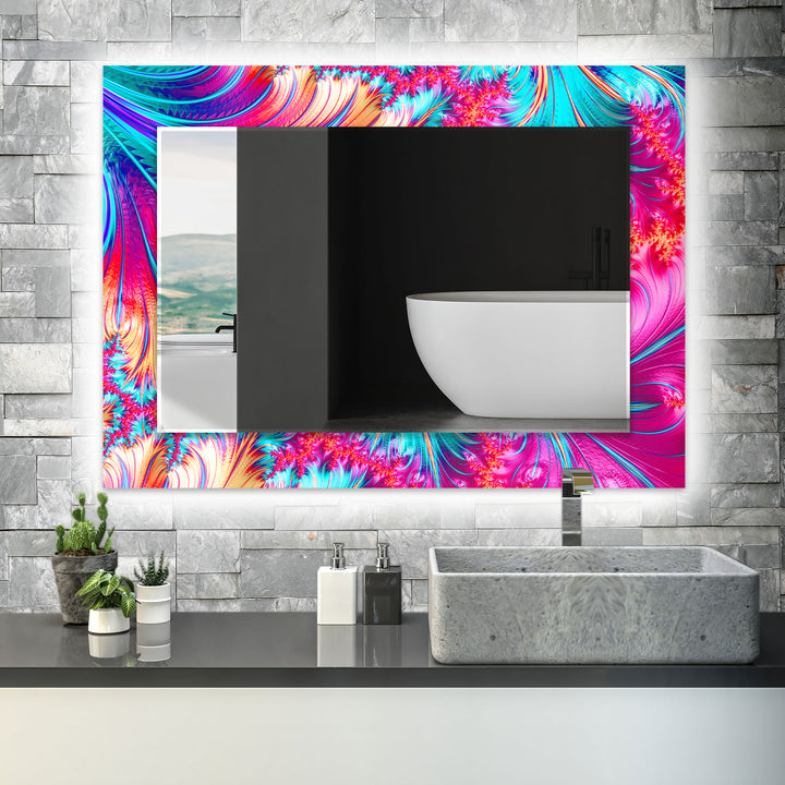 Abstract Fractal Neon Wall Mirror Wood Mirror
