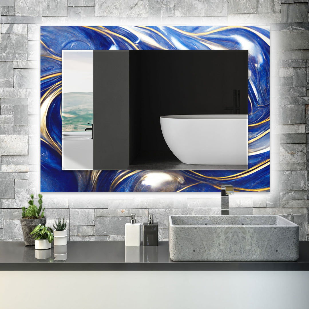 Dark Blue & Golden Wall Mirror Stained Glass Wall Mirror
