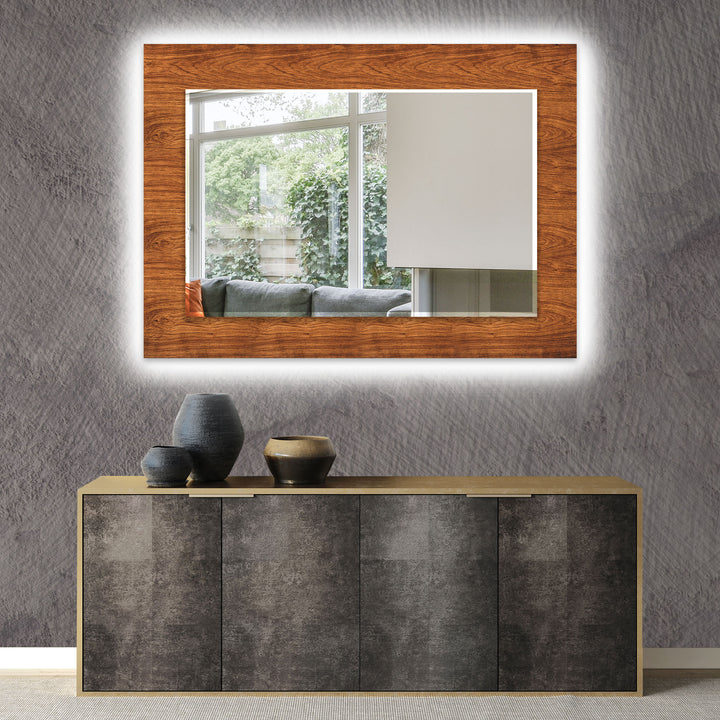 Dark Brown Wood Long Wall Mirror Decorative Wall Mirror
